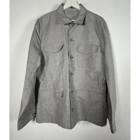 Stafford Men's Gray Twill Button Shirt Long Sleeve Linen Blend Large NWT $160 - Picture 1 of 10